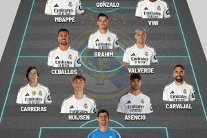 皇马封闭热身赛首发：姆巴佩、贡萨洛、维尼修斯三叉戟，A费在列
