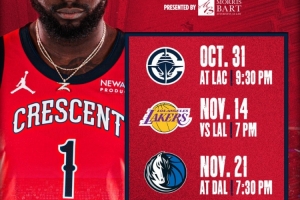 鹈鹕晒NBA杯赛程：11月将先后对阵快船、湖人、独行侠、灰熊