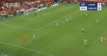 首球来了！第55分钟，梅伦多中路包抄垫射破门，海港4-0领先河南