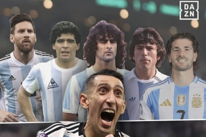 迪马利亚评阿根廷队史前5：梅西 老马 肯佩斯 帕萨雷拉 德保罗