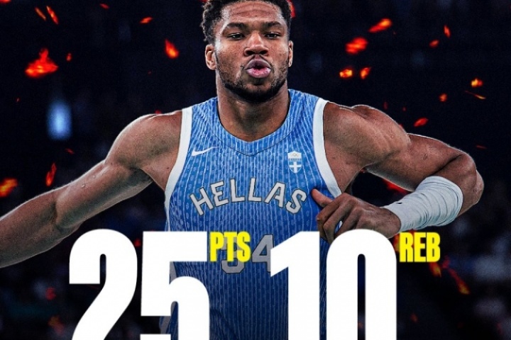 字母哥欧锦赛热身赛首秀15分钟12中9爆砍25分10板3助2断2帽