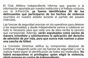 独立官方：对参与斗殴的球迷取消其会员资格并终身禁止进场观赛