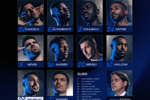 新月联赛首轮首发：努涅斯、米林科维奇、鲁本-内维斯出战