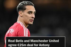 TA：安东尼转会费含300万欧的潜在奖金，二转为未来转会利润的50%