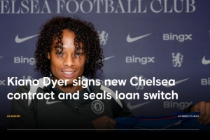 官方：切尔西续约中场小将迪尔至2030年，本赛季将租借荷甲福伦丹