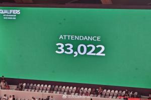 有33022名观众现场观看了U23亚洲杯预选赛中国vs澳大利亚的比赛