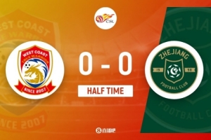 半场-青岛西海岸0-0浙江队 阿齐兹失良机米特里策伤退