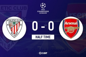 半场-阿森纳0-0毕巴 约克雷斯头部碰撞血染赛场 双方半场仅1射正