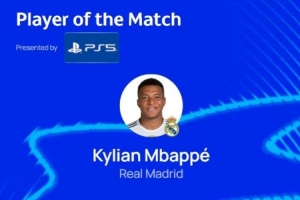 点射双响！欧冠官方：法国前锋姆巴佩当选皇马vs马赛全场最佳