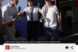 葡萄牙球报：穆帅将接手今天下午本菲卡的训练，2年合同只待官宣