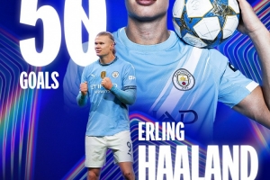 新的里程碑到来！欧冠官方更新海报祝贺哈兰德50球