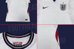 英格兰队世界杯主场球衣谍照：经典白色底色，搭配细腻提花图案