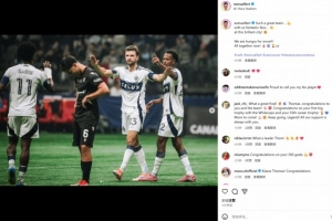 点射破门助温哥华白浪夺冠，穆勒社媒晒照纪念：我们还渴望更多！