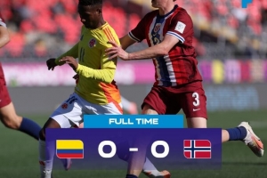 世青赛：哥伦比亚U20以0-0战平挪威U20，单队18次射门未取得进球