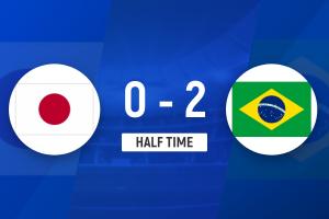 半场：巴西2-0日本 巴西2射正进2球马丁内利建功，上田绮世失空门